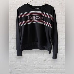 Bebe Sport Womens Sweatshirt Sweater Size Large Long Sleeve Black Striped NWT